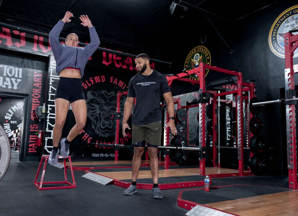 Box jump for athletic performance training at Gryffon Performance in Dallas